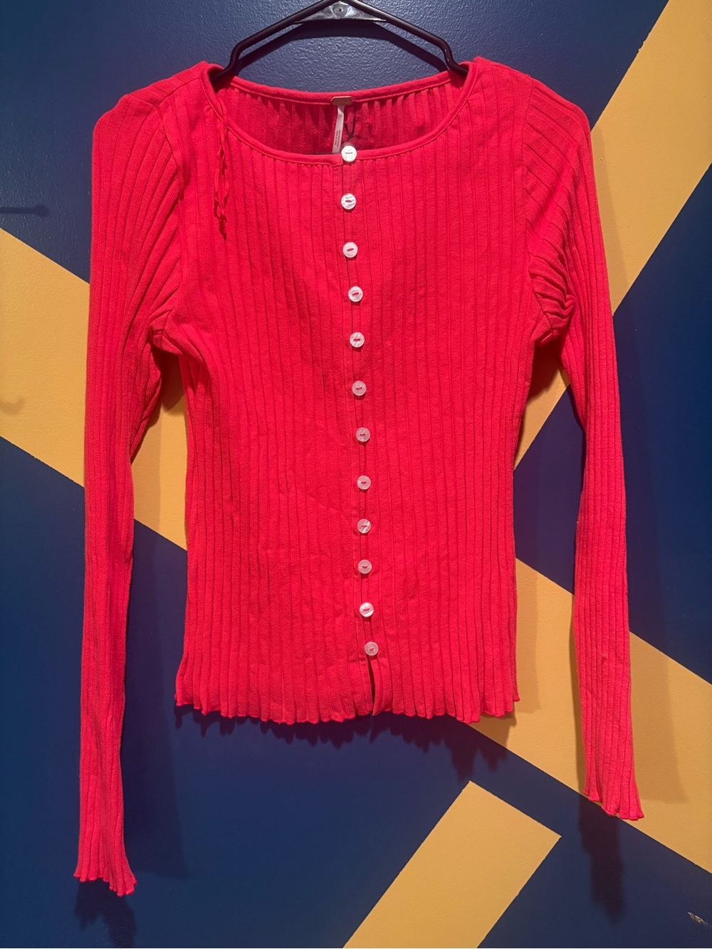 Free People Red Orange Ribbed Cardigan Sweater NWOT